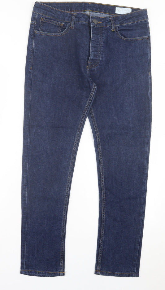 Denim & Co. Mens Blue Cotton Straight Jeans Size 16 L30 in Regular Button - Dark Blue