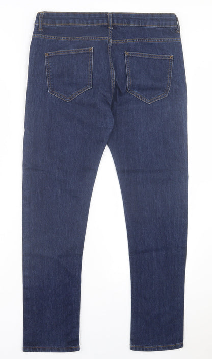 Denim & Co. Mens Blue Cotton Straight Jeans Size 16 L30 in Regular Button - Dark Blue