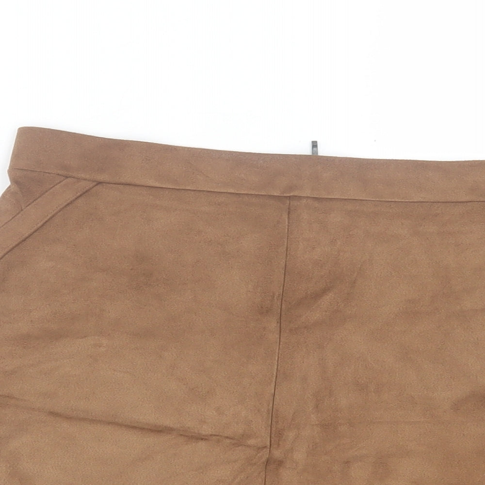TU Womens Brown Polyester A-Line Skirt Size 8 Zip