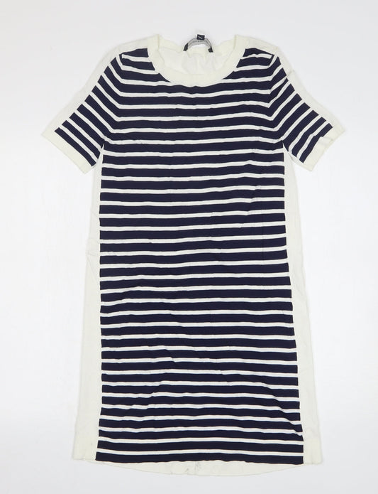French Connection Womens Blue Striped Acrylic Jumper Dress Size S Round Neck