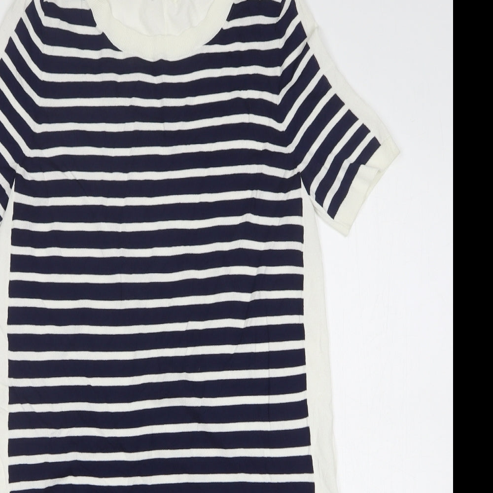 French Connection Womens Blue Striped Acrylic Jumper Dress Size S Round Neck