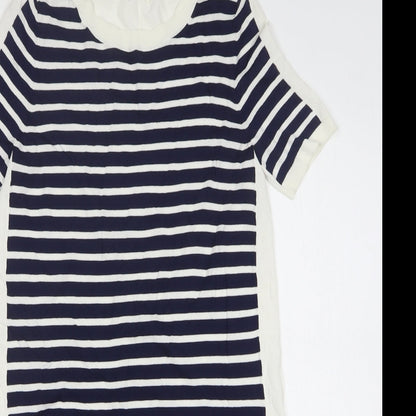 French Connection Womens Blue Striped Acrylic Jumper Dress Size S Round Neck