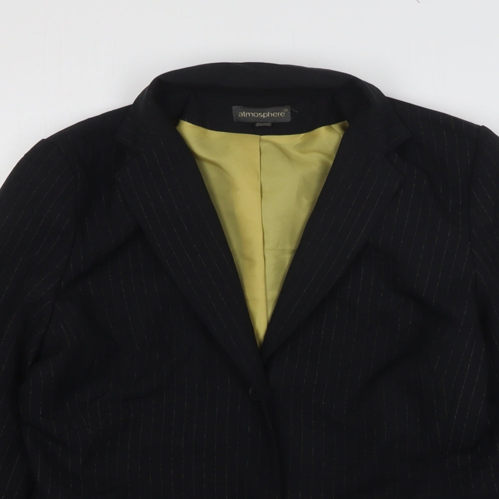 Atmosphere Womens Black Striped Polyester Jacket Suit Jacket Size 12