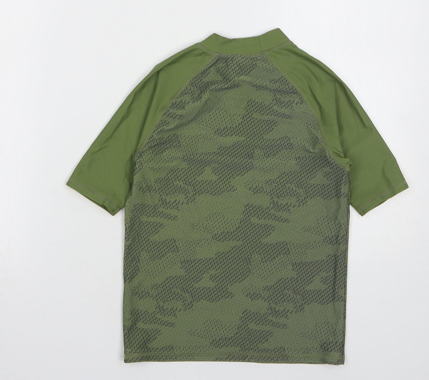 Marks and Spencer Boys Green Camouflage Polyamide Basic T-Shirt Size 7-8 Years Round Neck Pullover