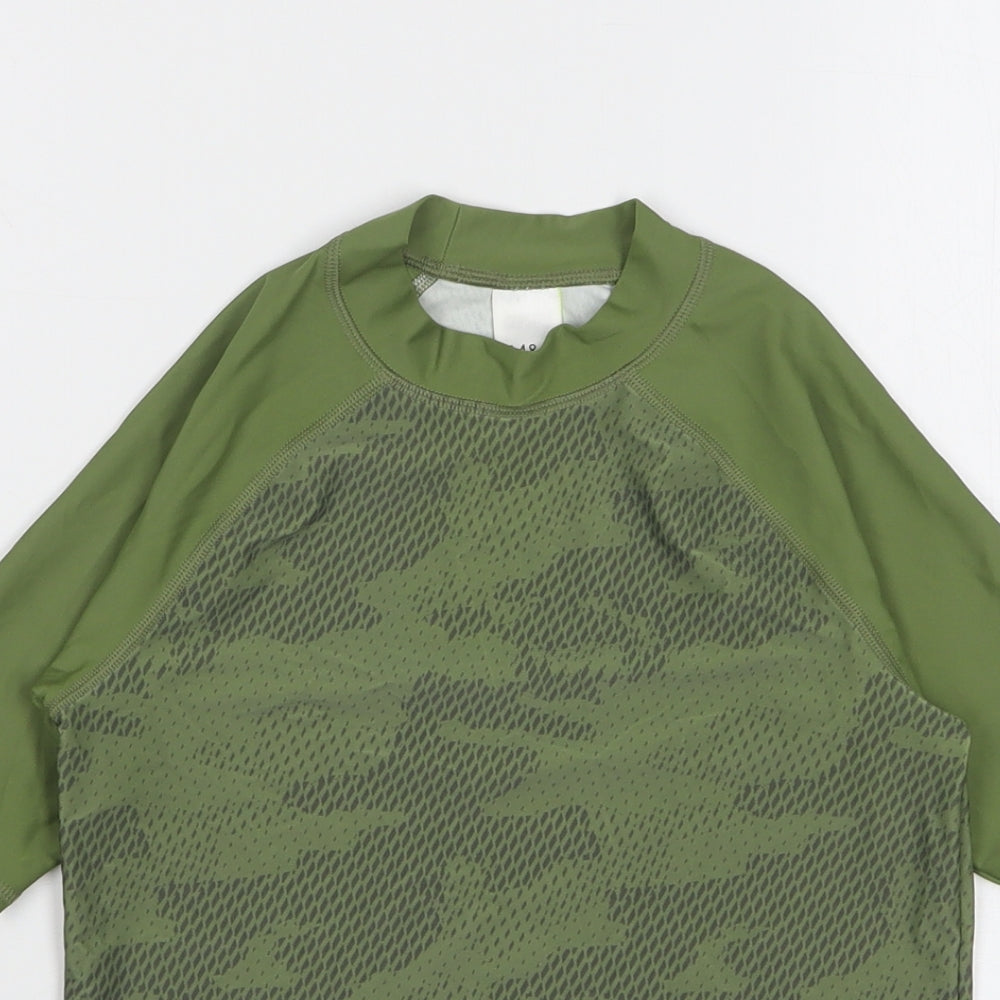 Marks and Spencer Boys Green Camouflage Polyamide Basic T-Shirt Size 7-8 Years Round Neck Pullover