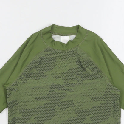 Marks and Spencer Boys Green Camouflage Polyamide Basic T-Shirt Size 7-8 Years Round Neck Pullover