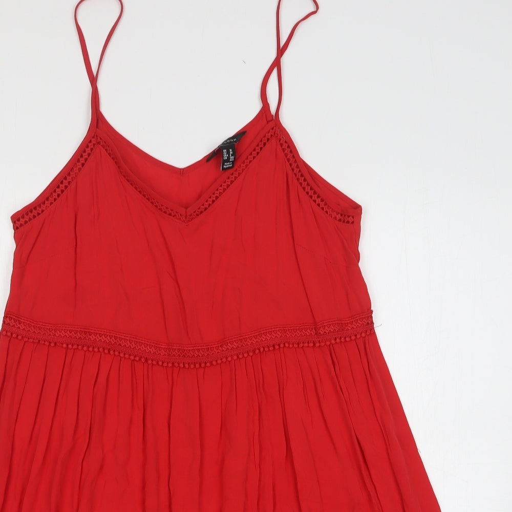 New Look Womens Red Polyester A-Line Size 10 V-Neck Pullover