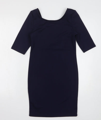 Glamourous Womens Blue Polyester Mini Size 12 Round Neck Pullover - Low Back