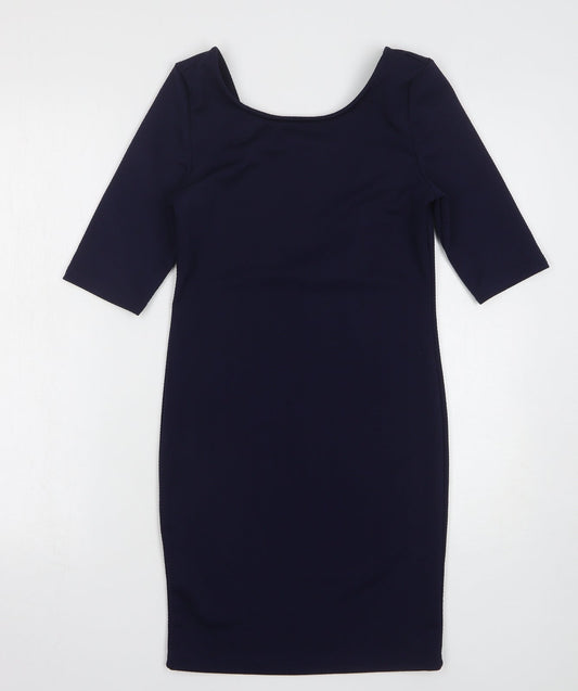 Glamourous Womens Blue Polyester Mini Size 12 Round Neck Pullover - Low Back