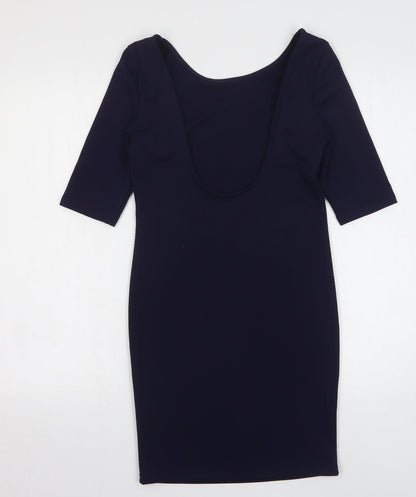 Glamourous Womens Blue Polyester Mini Size 12 Round Neck Pullover - Low Back