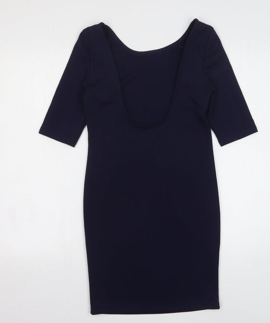 Glamourous Womens Blue Polyester Mini Size 12 Round Neck Pullover - Low Back