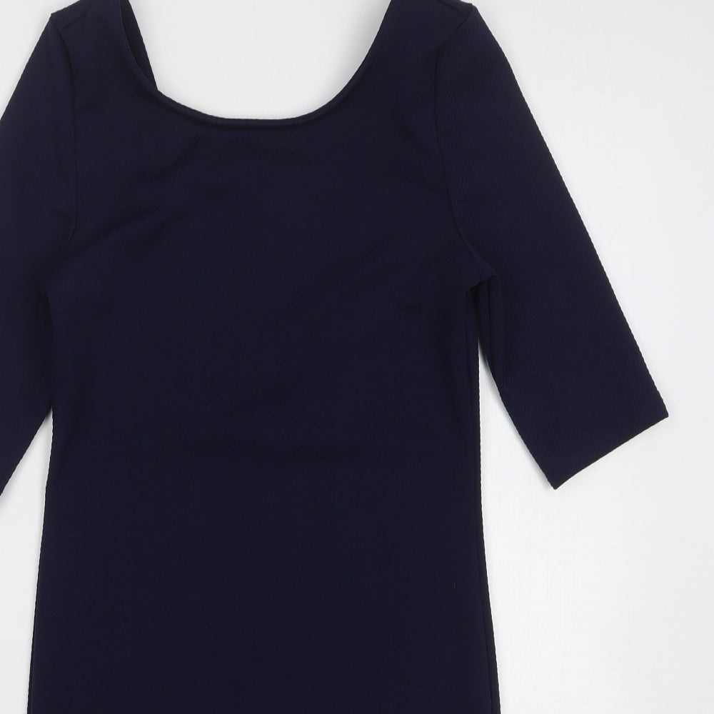 Glamourous Womens Blue Polyester Mini Size 12 Round Neck Pullover - Low Back