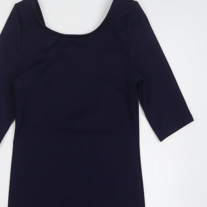 Glamourous Womens Blue Polyester Mini Size 12 Round Neck Pullover - Low Back