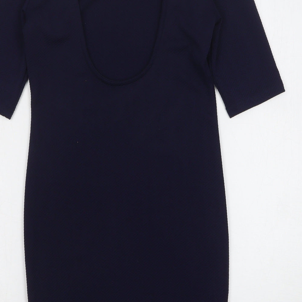 Glamourous Womens Blue Polyester Mini Size 12 Round Neck Pullover - Low Back