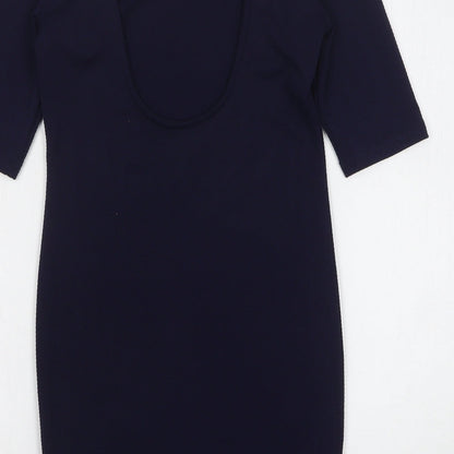 Glamourous Womens Blue Polyester Mini Size 12 Round Neck Pullover - Low Back