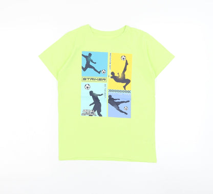Dunnes Stores Boys Green Cotton Basic T-Shirt Size 8-9 Years Round Neck Pullover - Football