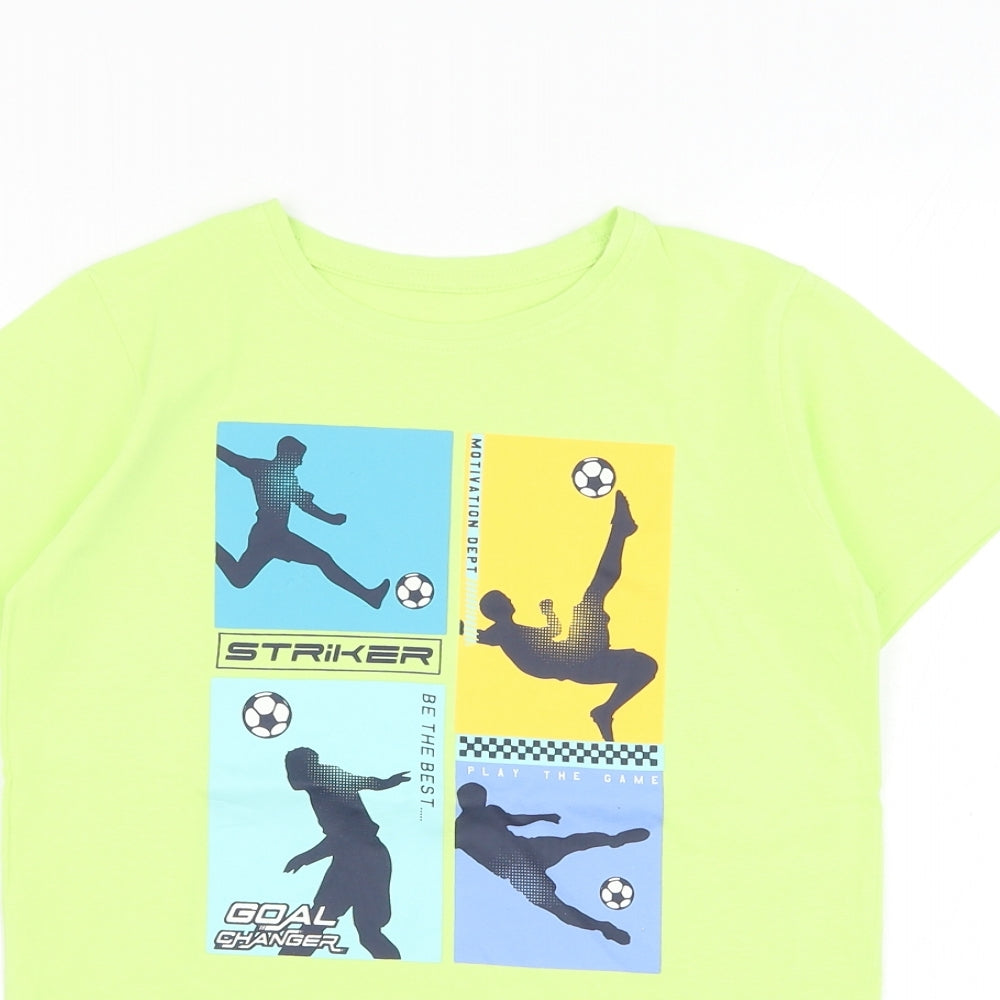Dunnes Stores Boys Green Cotton Basic T-Shirt Size 8-9 Years Round Neck Pullover - Football