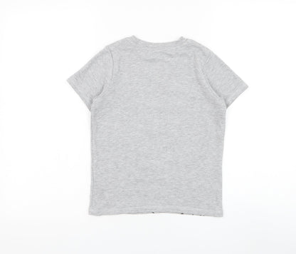 George Boys Grey Cotton Basic T-Shirt Size 7-8 Years Round Neck Pullover - Mickey Mouse, Slogan
