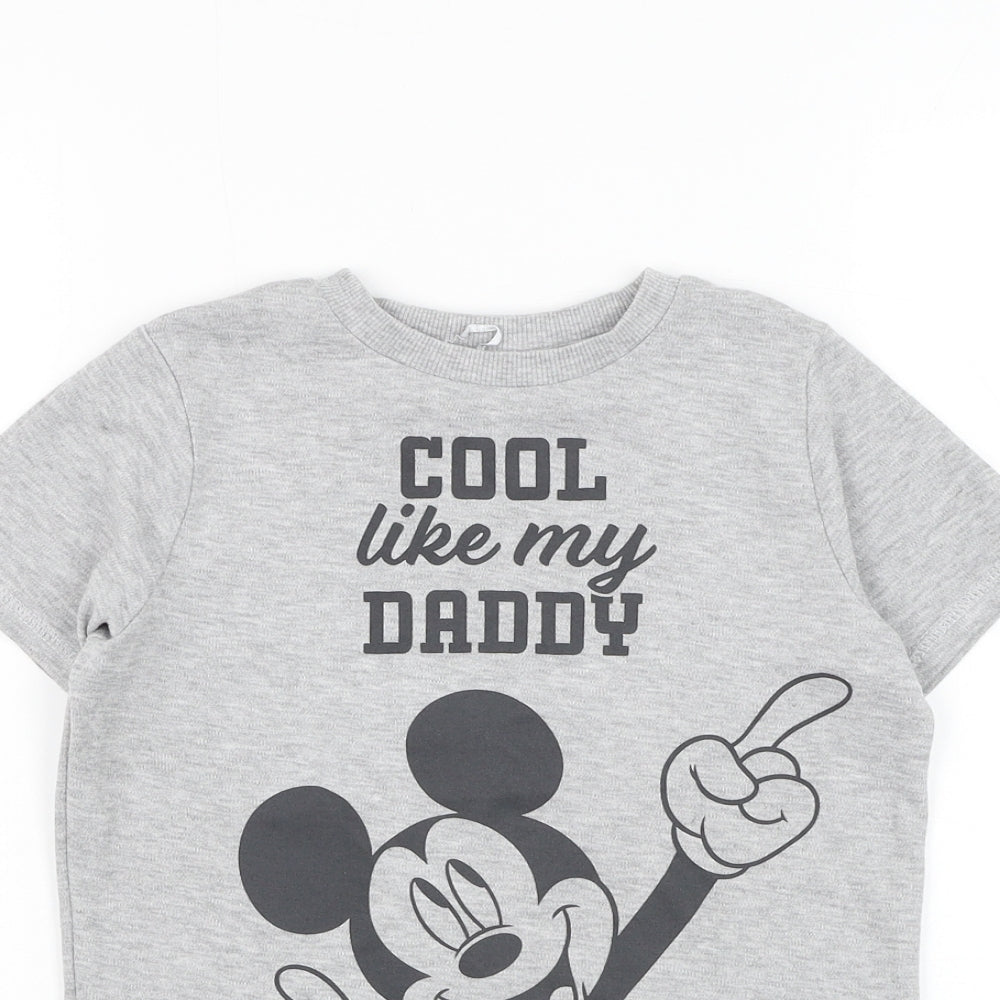 George Boys Grey Cotton Basic T-Shirt Size 7-8 Years Round Neck Pullover - Mickey Mouse, Slogan