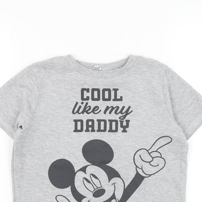 George Boys Grey Cotton Basic T-Shirt Size 7-8 Years Round Neck Pullover - Mickey Mouse, Slogan