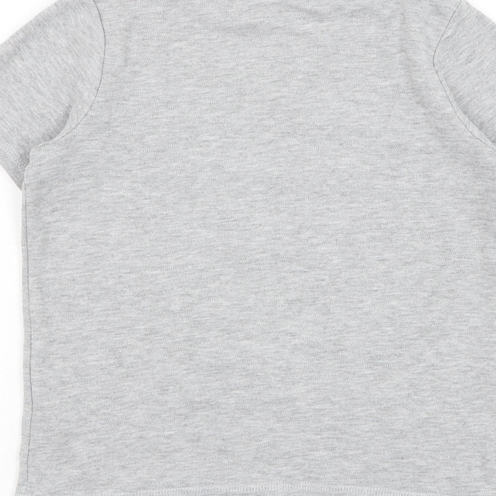 George Boys Grey Cotton Basic T-Shirt Size 7-8 Years Round Neck Pullover - Mickey Mouse, Slogan