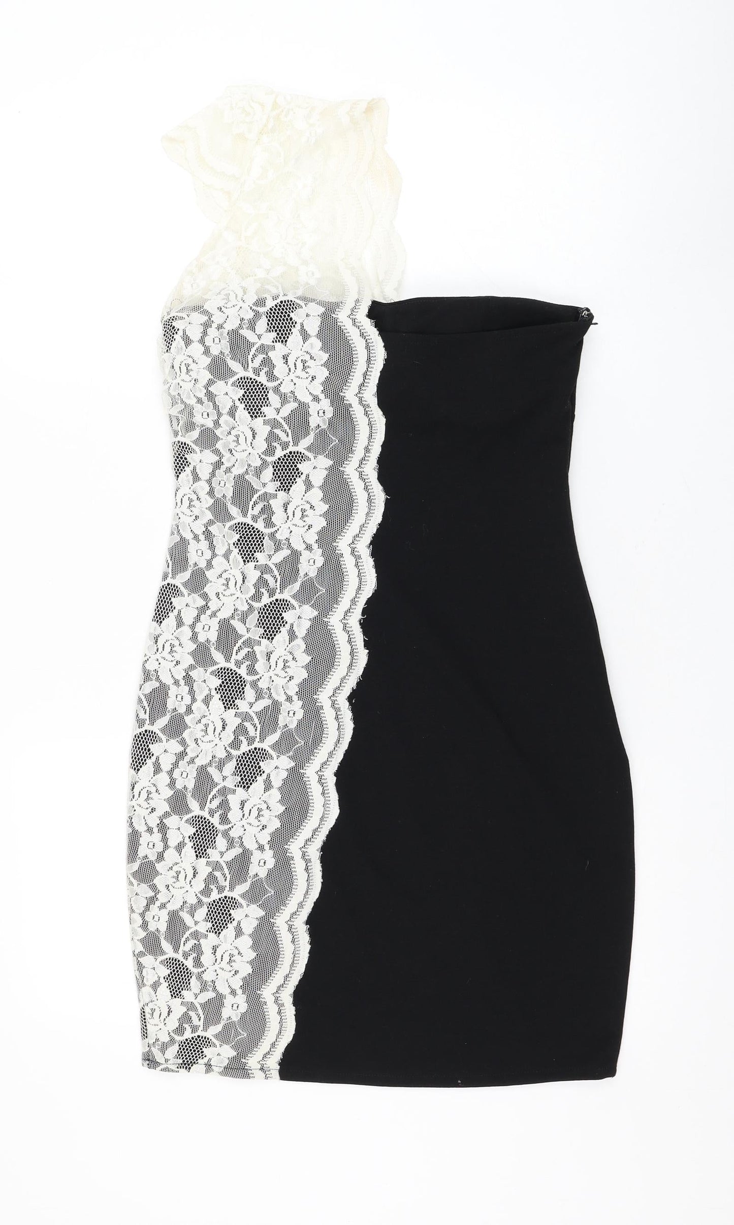 Goddova Womens Black Polyester Pencil Dress Size M One Shoulder Zip - Lace Detailing