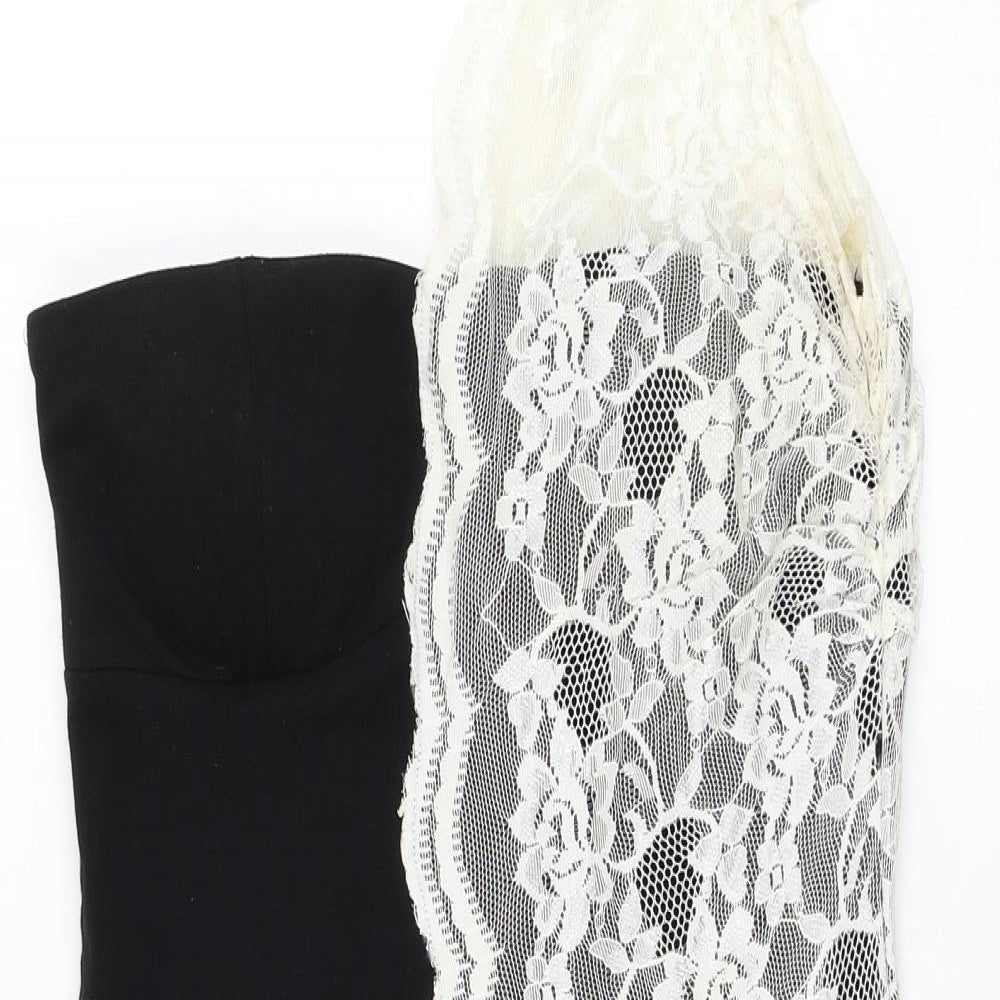 Goddova Womens Black Polyester Pencil Dress Size M One Shoulder Zip - Lace Detailing