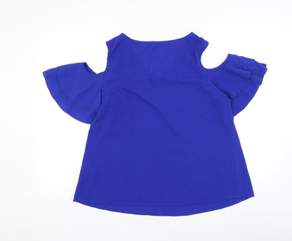 SheIn Womens Blue Polyester Basic Blouse Size 12 V-Neck