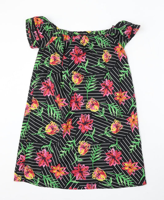 Primark Womens Black Floral Polyester Sheath Size 8 Boat Neck Pullover