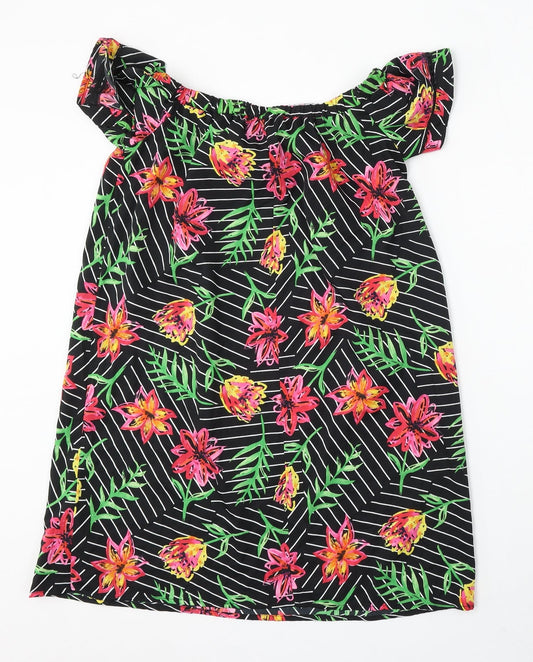 Primark Womens Black Floral Polyester Sheath Size 8 Boat Neck Pullover