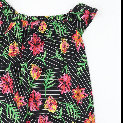 Primark Womens Black Floral Polyester Sheath Size 8 Boat Neck Pullover