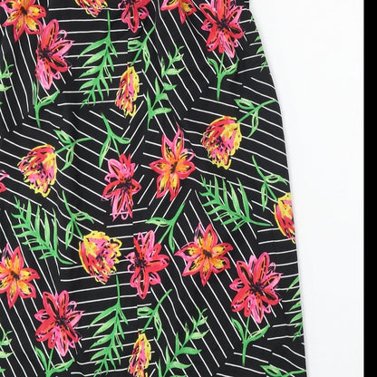 Primark Womens Black Floral Polyester Sheath Size 8 Boat Neck Pullover