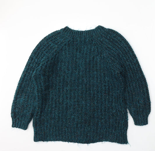 Falmer Womens Green V-Neck Acrylic Pullover Jumper Size M