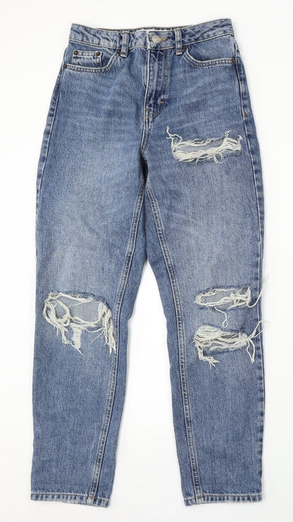Topshop Womens Blue Cotton Mom Jeans Size 25 L30 in Regular Button