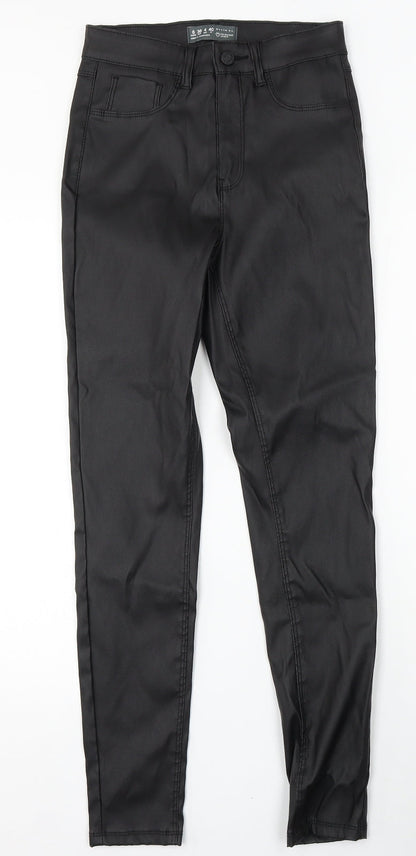 Denim & Co. Womens Black Polyurethane Skinny Jeans Size 8 L29 in Regular Button