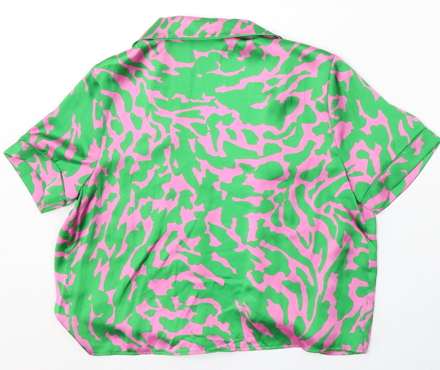 Primark Womens Green Geometric Polyester Basic Button-Up Size 6 Collared