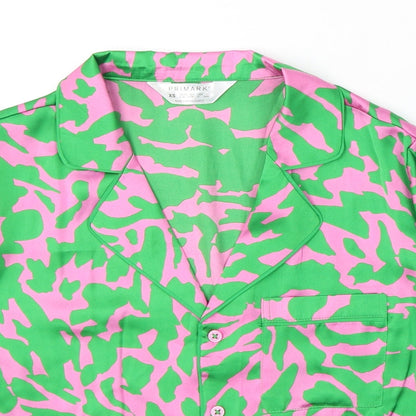 Primark Womens Green Geometric Polyester Basic Button-Up Size 6 Collared