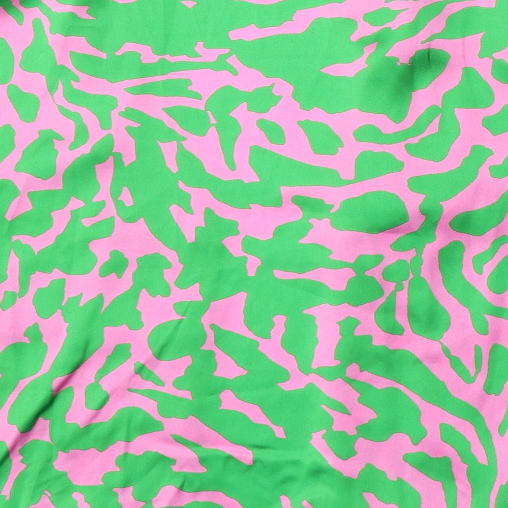 Primark Womens Green Geometric Polyester Basic Button-Up Size 6 Collared