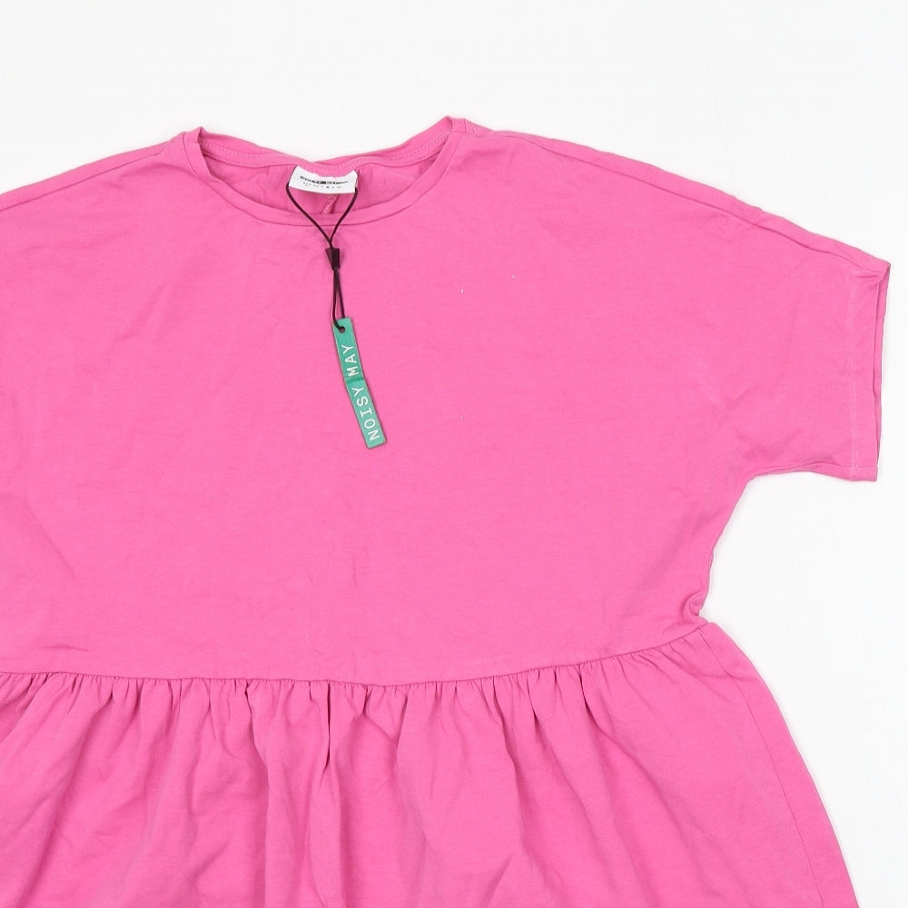 Noisy may Womens Pink Cotton Skater Dress Size 2XS Round Neck