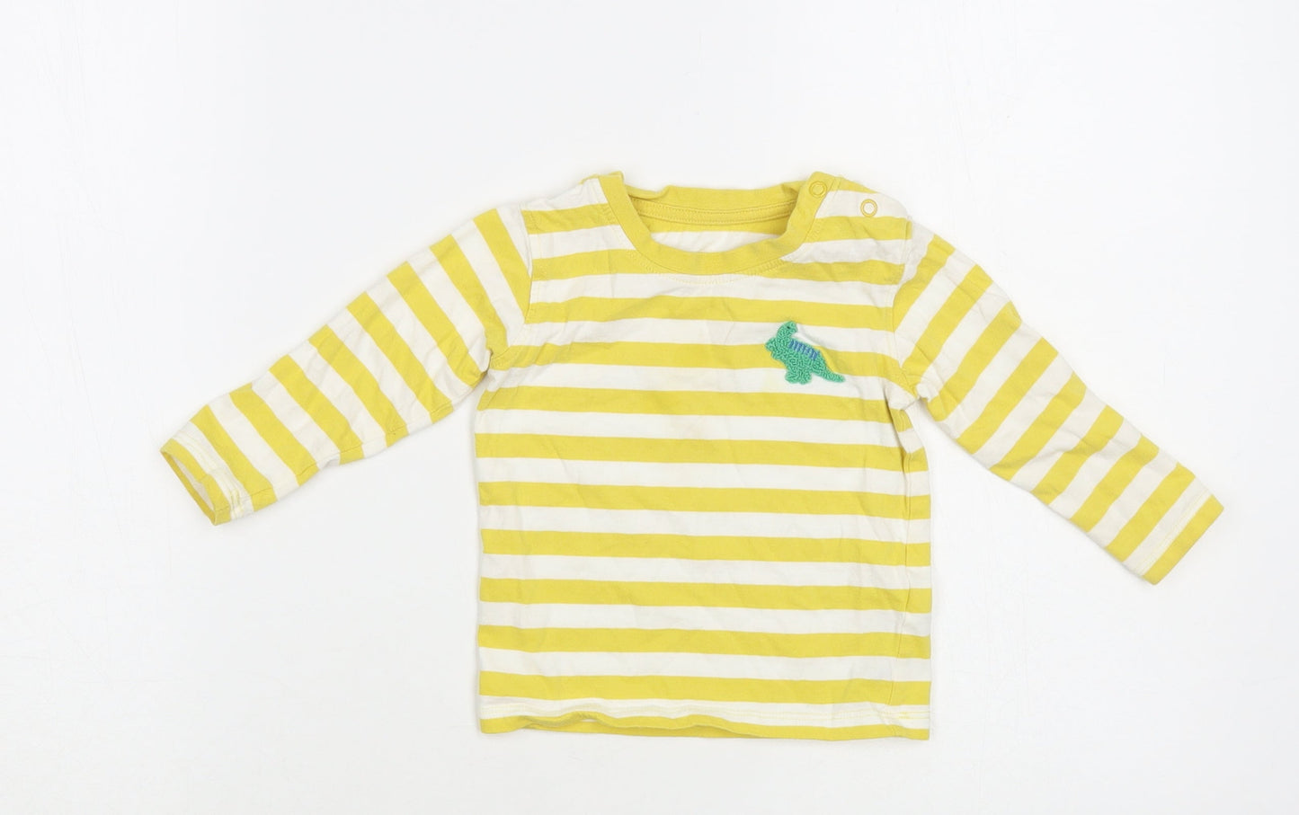Marks and Spencer Baby Yellow Striped Cotton Pullover T-Shirt Size 9-12 Months Crew Neck Snap - Dinosaur