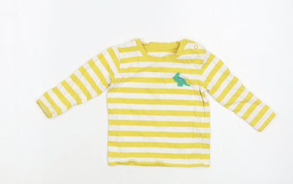 Marks and Spencer Baby Yellow Striped Cotton Pullover T-Shirt Size 9-12 Months Crew Neck Snap - Dinosaur