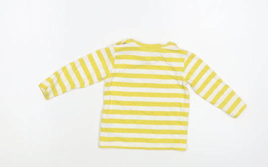 Marks and Spencer Baby Yellow Striped Cotton Pullover T-Shirt Size 9-12 Months Crew Neck Snap - Dinosaur
