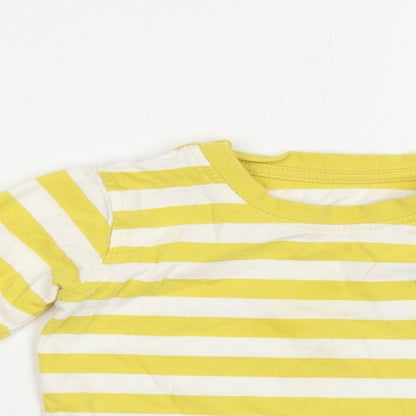 Marks and Spencer Baby Yellow Striped Cotton Pullover T-Shirt Size 9-12 Months Crew Neck Snap - Dinosaur