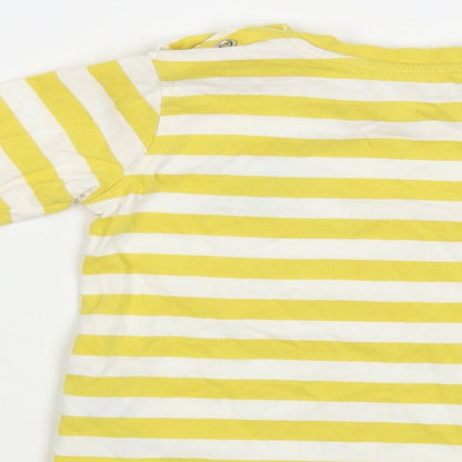 Marks and Spencer Baby Yellow Striped Cotton Pullover T-Shirt Size 9-12 Months Crew Neck Snap - Dinosaur