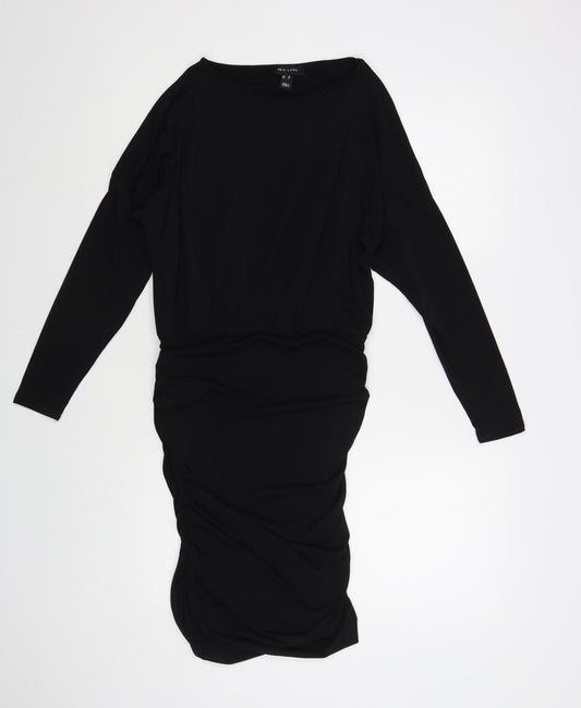 New Look Womens Black Polyester Bodycon Size 10 Boat Neck Pullover