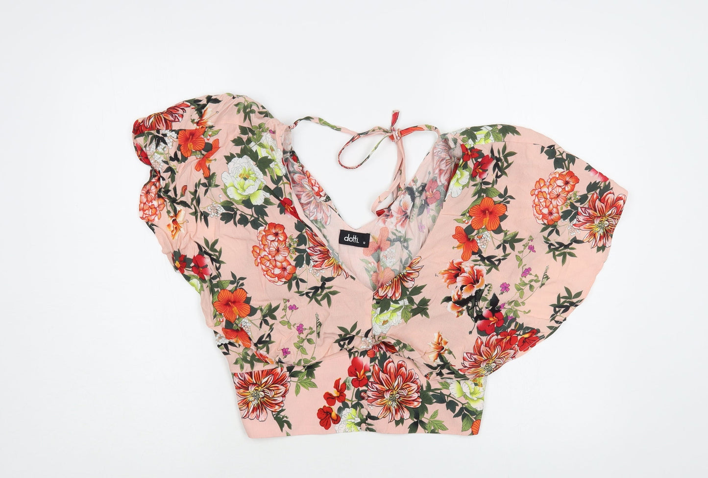 Dotti Womens Pink Floral Viscose Cropped Blouse Size 12 V-Neck