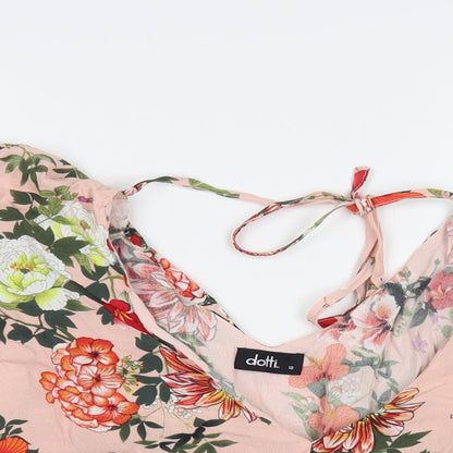 Dotti Womens Pink Floral Viscose Cropped Blouse Size 12 V-Neck