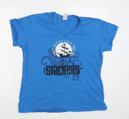 Womens UK Size XL Gildan Blue Basic T-Shirt