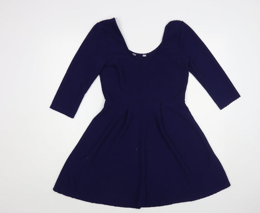 Miss Selfridge Womens Blue Polyester Skater Dress Size 12 Scoop Neck Pullover