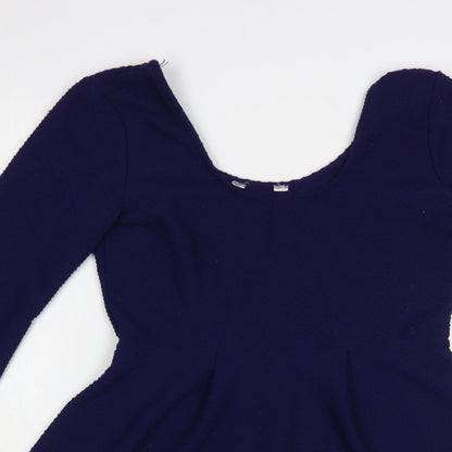 Miss Selfridge Womens Blue Polyester Skater Dress Size 12 Scoop Neck Pullover